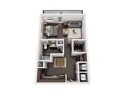 Floor plan for studio, 1 bath, 668 sqft